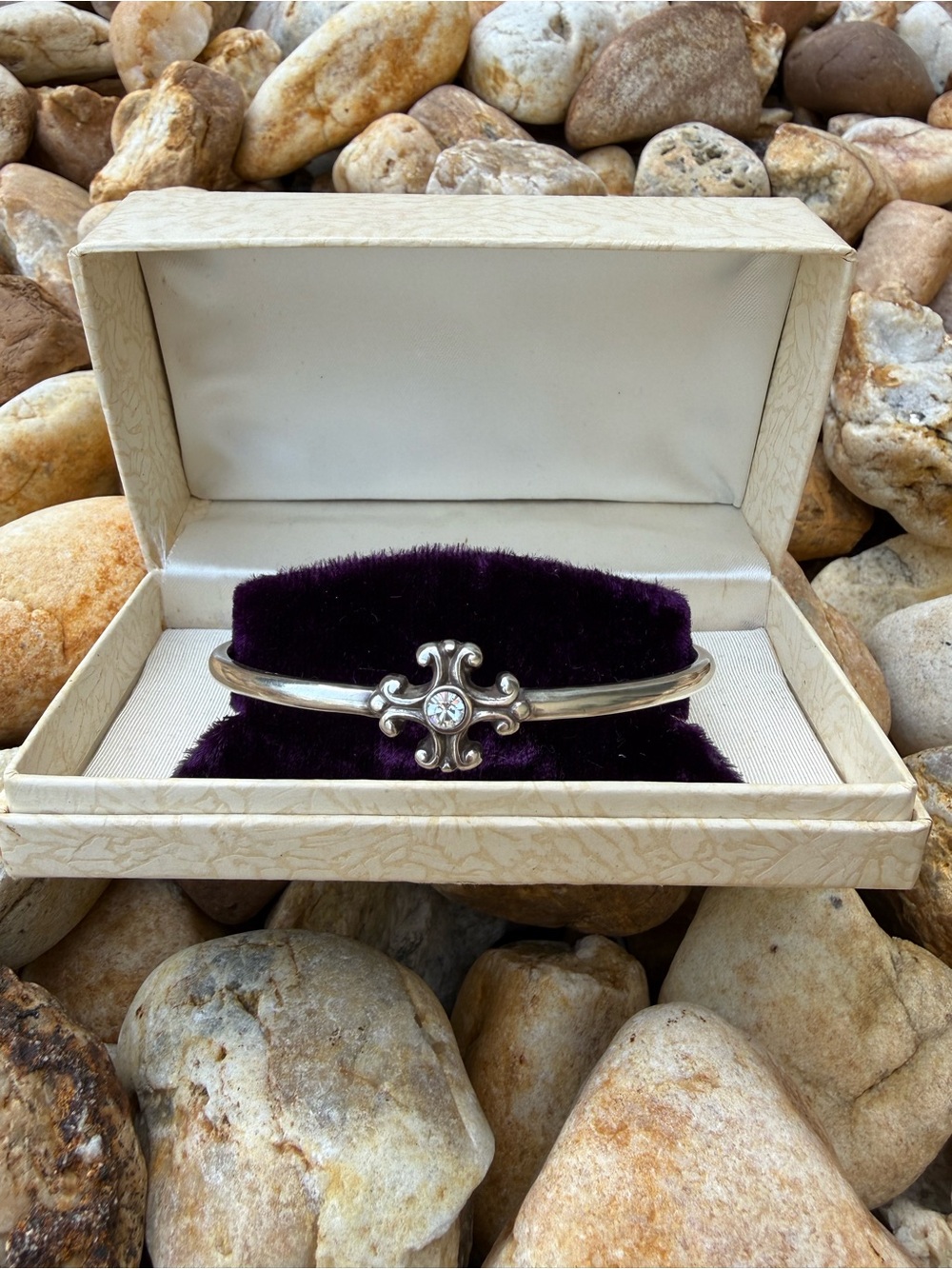 Retired Brighton Crystal Cross Bangle Bracelet